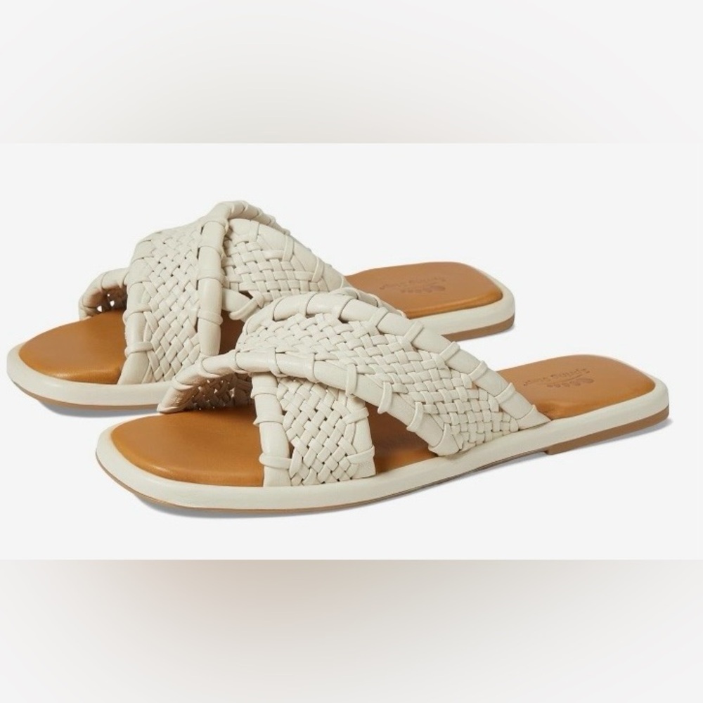 Spring Step Montauk Woven Cross-Band Slide Sandals Cream leather sz10